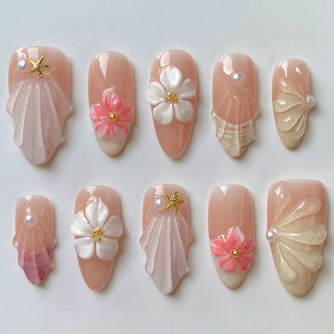 Hot SaleFive Pointed Star and Five Petal FlowerHandmade Artificial Gel Nail Press-On Nails