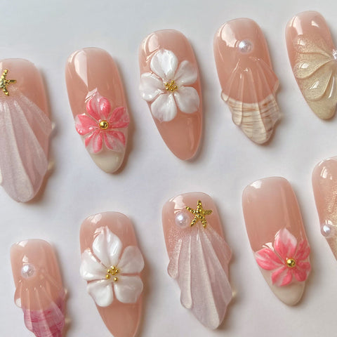 Hot SaleFive Pointed Star and Five Petal FlowerHandmade Artificial Gel Nail Press-On Nails