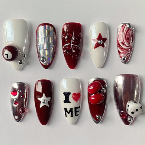 Billiards 7Carefully designed pure handmade press-on gel nails