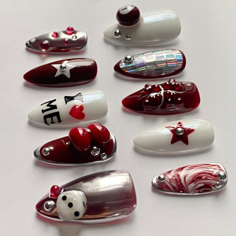 Billiards 7Carefully designed pure handmade press-on gel nails