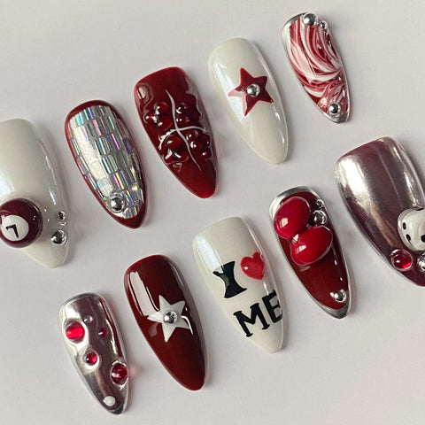 Billiards 7Carefully designed pure handmade press-on gel nails