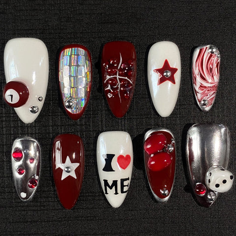 Billiards 7Carefully designed pure handmade press-on gel nails