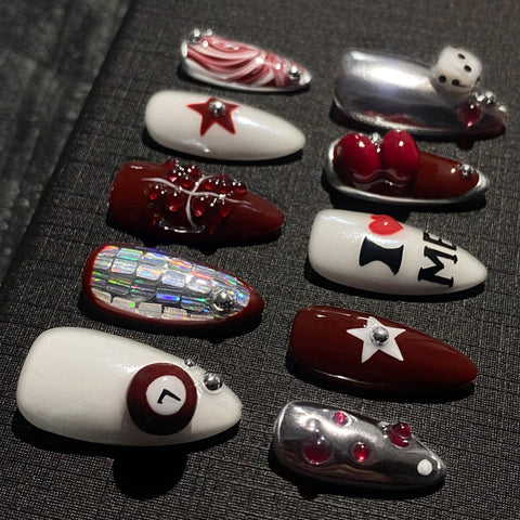 Billiards 7Carefully designed pure handmade press-on gel nails