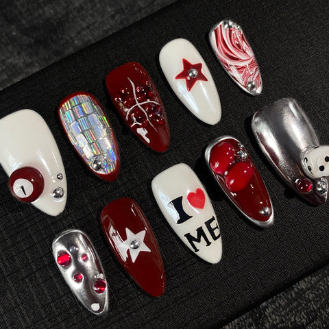 Billiards 7Carefully designed pure handmade press-on gel nails