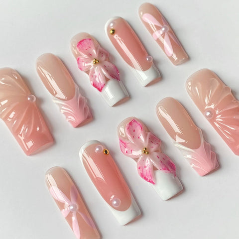 Pink Long Square NailsCarefully designed pure handmade press-on gel nails