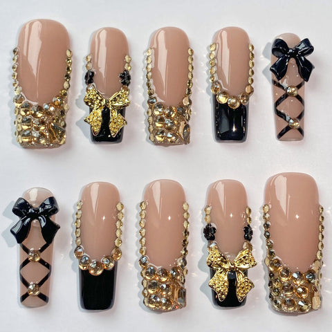 Black Long Square NailsCarefully designed pure handmade press-on gel nails