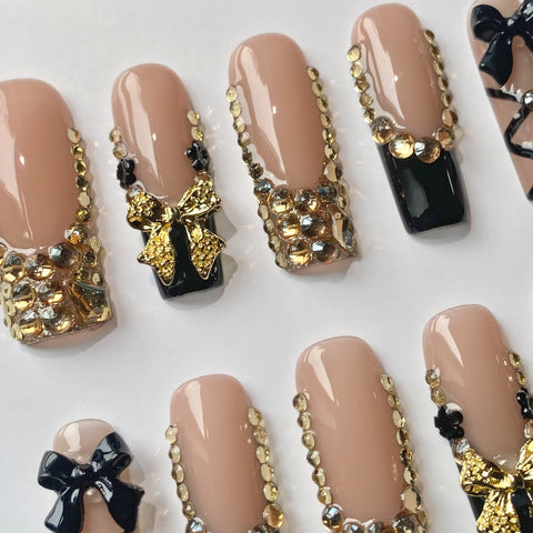 Black Long Square NailsCarefully designed pure handmade press-on gel nails