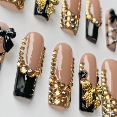 Black Long Square NailsCarefully designed pure handmade press-on gel nails