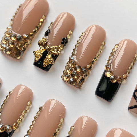 Black Long Square NailsCarefully designed pure handmade press-on gel nails