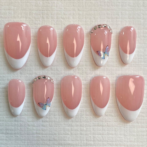 Hot SaleFrench butterflyHandmade Artificial Gel Nail Press-On Nails