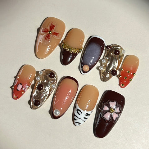 Ophelia's SunsetCarefully designed pure handmade press-on gel nails