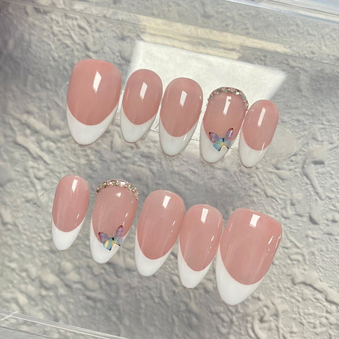 Hot SaleFrench butterflyHandmade Artificial Gel Nail Press-On Nails