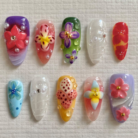 3D Purple Flower NailCarefully designed pure handmade press-on gel nails