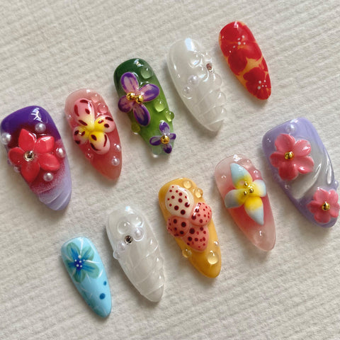 3D Purple Flower NailCarefully designed pure handmade press-on gel nails