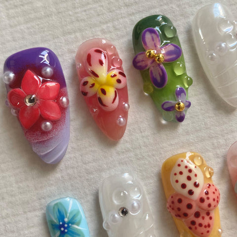 3D Purple Flower NailCarefully designed pure handmade press-on gel nails
