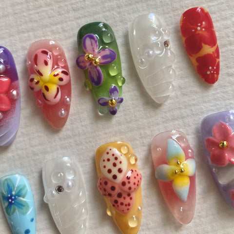 3D Purple Flower NailCarefully designed pure handmade press-on gel nails