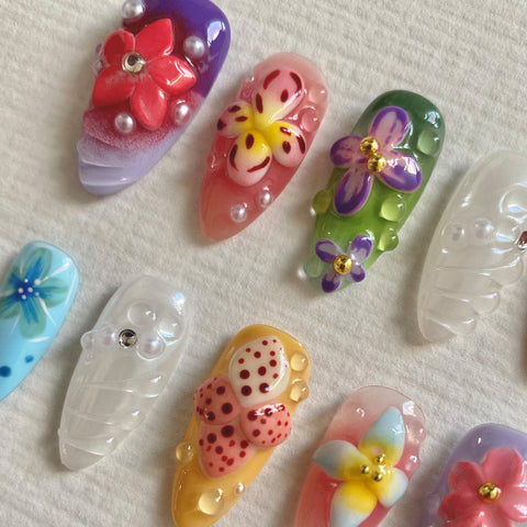 3D Purple Flower NailCarefully designed pure handmade press-on gel nails