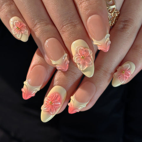 Orange Yellow ShellCarefully designed pure handmade press-on gel nails