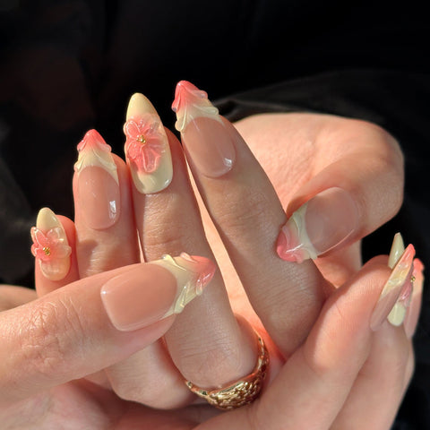 Orange Yellow ShellCarefully designed pure handmade press-on gel nails