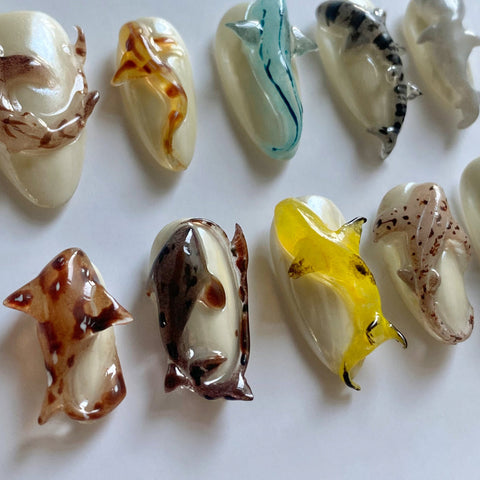 3D Handmade Shark World NailsCarefully designed pure handmade press-on gel nails