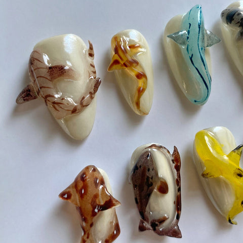 3D Handmade Shark World NailsCarefully designed pure handmade press-on gel nails