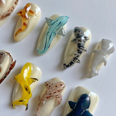 3D Handmade Shark World NailsCarefully designed pure handmade press-on gel nails