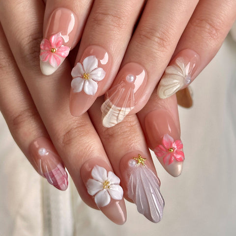 Hot SaleFive Pointed Star and Five Petal FlowerHandmade Artificial Gel Nail Press-On Nails