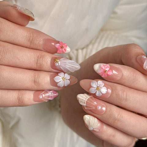 Hot SaleFive Pointed Star and Five Petal FlowerHandmade Artificial Gel Nail Press-On Nails