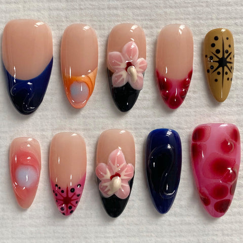 Hot SaleFrench Five Petal Flower NailHandmade Artificial Gel Nail Press-On Nails