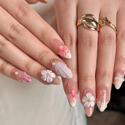 Hot SaleFive Pointed Star and Five Petal FlowerHandmade Artificial Gel Nail Press-On Nails