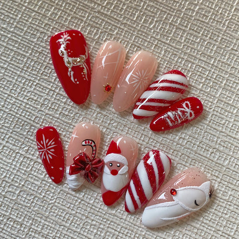Hot SaleHappy Christmas, Little Deer NailsHandmade Artificial Gel Nail Press-On Nails