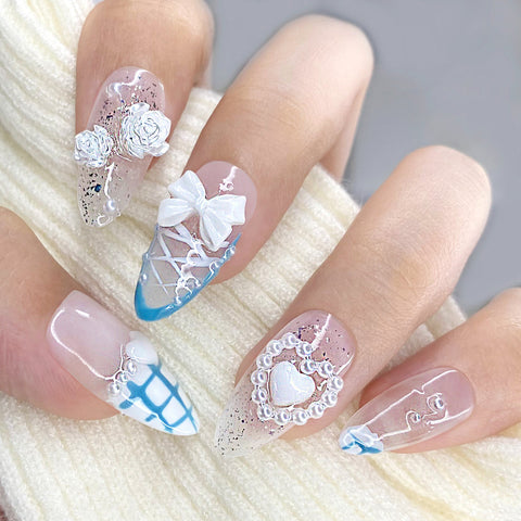 Hot SaleHeart RosesHandmade Artificial Gel Nail Press-On Nails