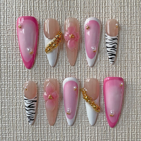 Pink French 3D NailsCarefully designed pure handmade press-on gel nails