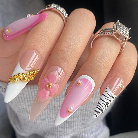 Pink French 3D NailsCarefully designed pure handmade press-on gel nails