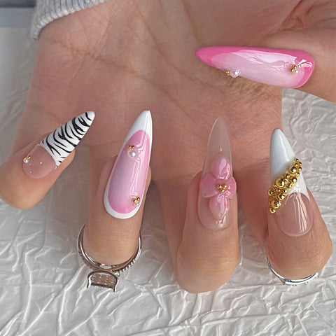 Pink French 3D NailsCarefully designed pure handmade press-on gel nails