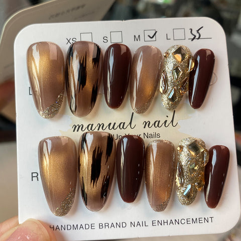 Brown Leopard Print Almond NailsCarefully designed pure handmade press-on gel nails