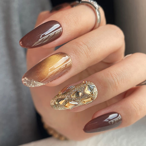 Brown Leopard Print Almond NailsCarefully designed pure handmade press-on gel nails