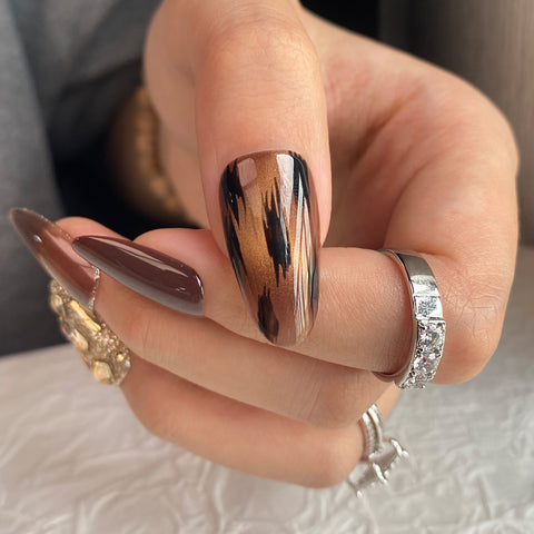 Brown Leopard Print Almond NailsCarefully designed pure handmade press-on gel nails
