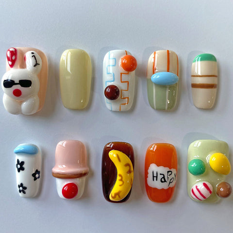 Cartoon ParkCarefully designed pure handmade press-on gel nails
