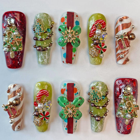 Hot SaleCosmic ChristmasHandmade Artificial Gel Nail Press-On Nails
