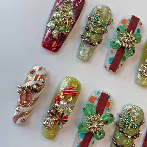 Hot SaleCosmic ChristmasHandmade Artificial Gel Nail Press-On Nails