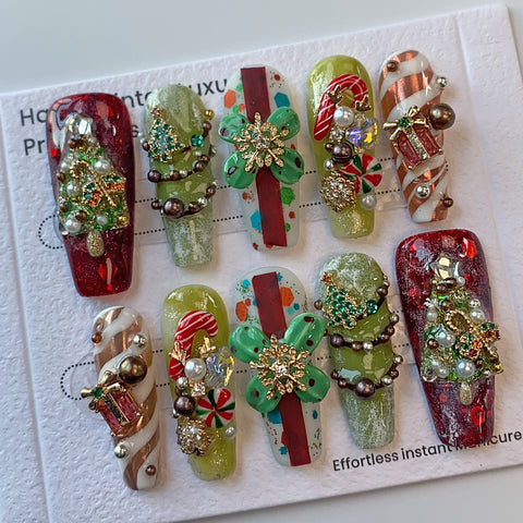 Hot SaleCosmic ChristmasHandmade Artificial Gel Nail Press-On Nails