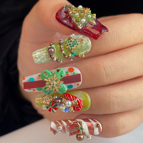 Hot SaleCosmic ChristmasHandmade Artificial Gel Nail Press-On Nails