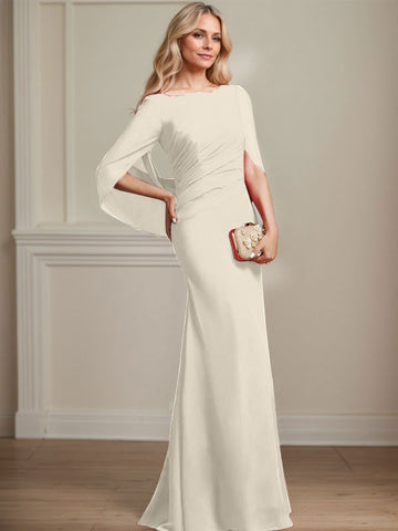 Trompete/Meerjungfrau U-Boot-Ausschnitt Bodenlang Chiffon Mutter der Braut Kleid Mit Plissee