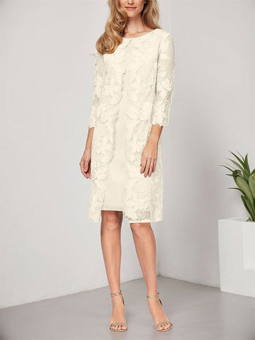 A-line Scoop Knee-Length Chiffon Lace Mother of the Bride Dress With Jacket