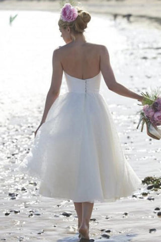 Ivory Lace A-line Tea-length Short Wedding Dresses, Bridal Gown