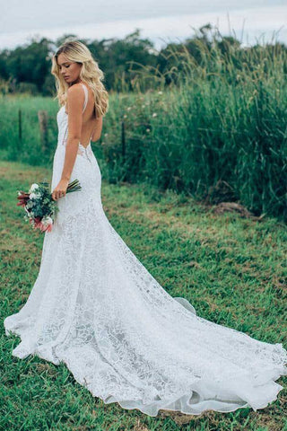 Ivory Mermaid Sweetheart Rustic Wedding Dresses, Lace Wedding Dresses