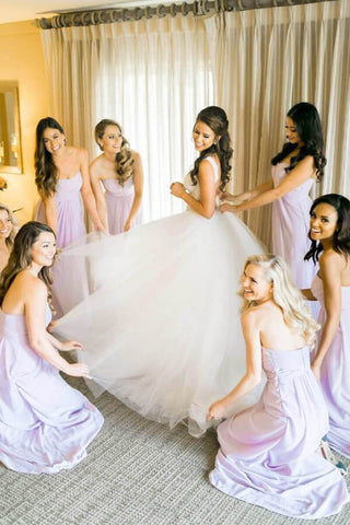 Ivory Tulle Ball Gown V Neck Rhinestone Wedding Dresses, Bridal Gown