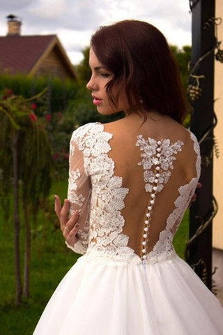 Elfenbein Tüll Boho Prinzessin A-Linie V-Ausschnitt Lange Ärmel Brautkleider