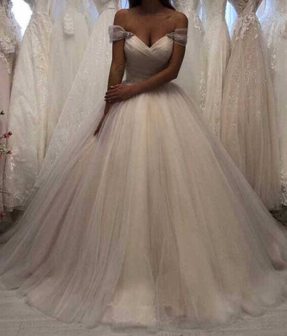 Ivory Tulle Off-the-Shoulder Sweetheart Wedding Dresses, Wedding Gowns